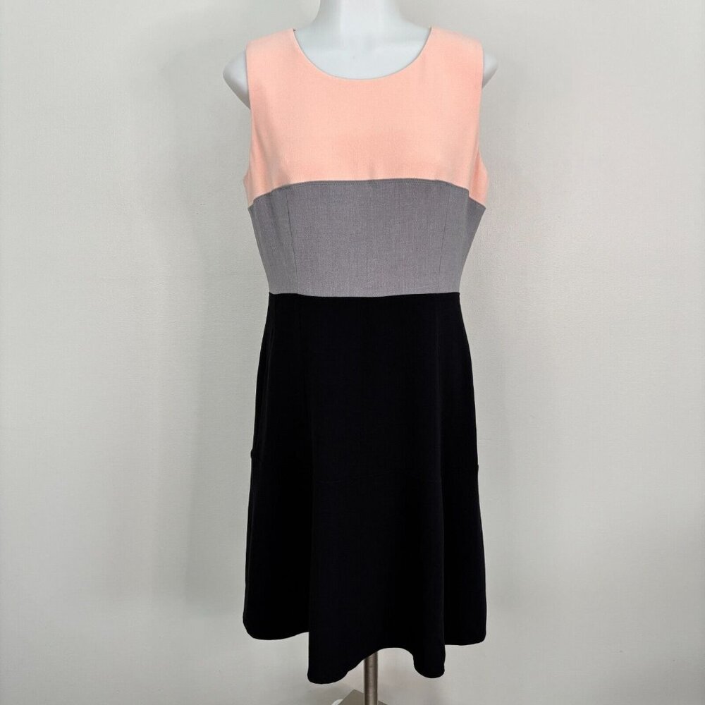 Calvin Klein A-Line Dress 8 Pink Gray Black Colorblock Sleeveless Career Women's